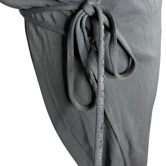 Gap Factory Full Wrap Dress Large Black Short Sleeve Tie Waist Rayon Stretch - Picture 6 of 7